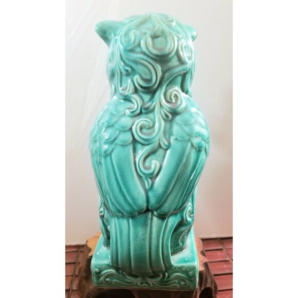 Vintage Midcentury Green Ceramic Owl Statue 11"x5"x4.5" - Picture 3 of 7